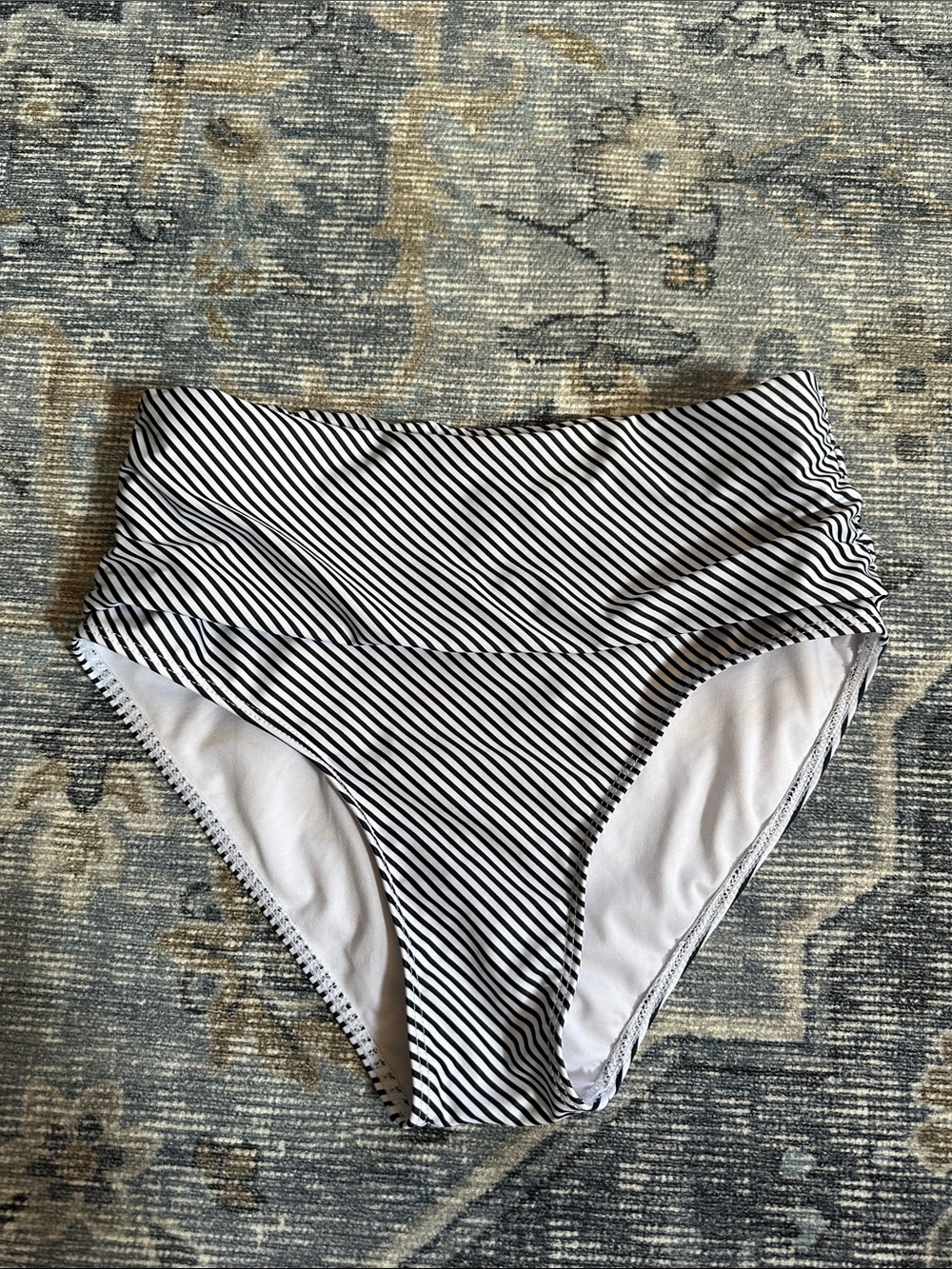 Black & White Striped High-Waist Bikini Bottoms